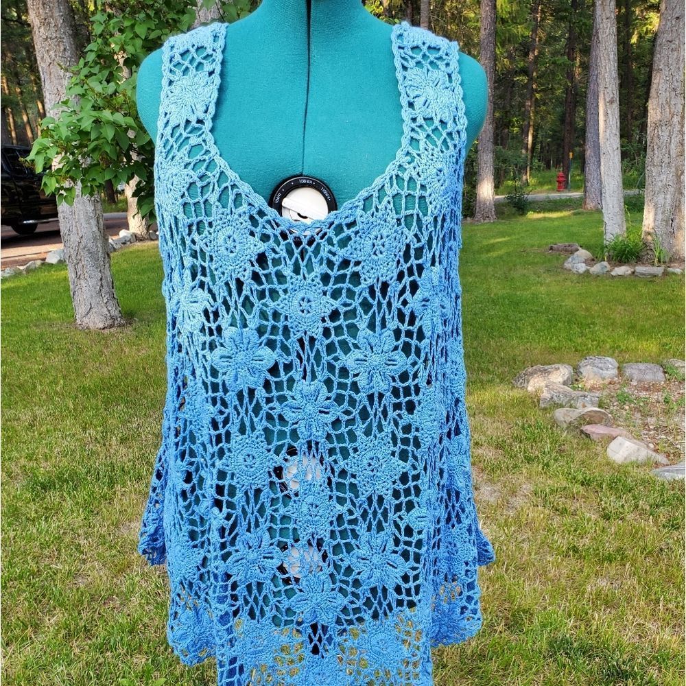 NWOTs - Lovely, Hand Crocheted, V-Neck Pullover , Swim Cover Up